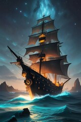 ship in the sea at night