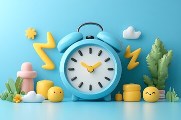 3D alarm clock isolated with blue background