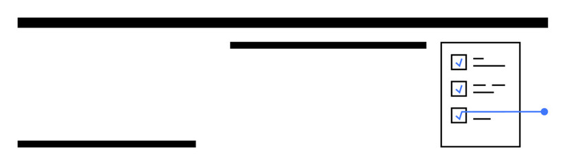 Fototapeta premium Checklist with blue checkmarks linked to horizontal lines, symbolizing organization and task completion. Ideal for productivity, workflow, goal setting, time management, planning, efficiency