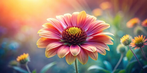 Obraz premium A delicate bloom, bathed in golden light, opens its petals to the warmth of the day, surrounded by verdant foliage and the promise of summer