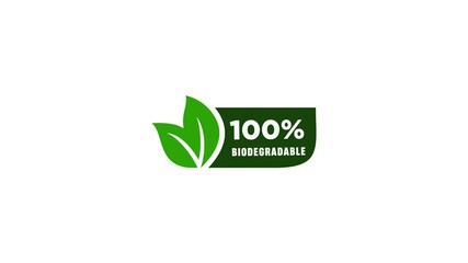 100 percent Biodegradable label sticker badge. Motion graphics.