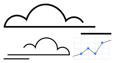 Minimalistic line clouds with a data growth chart illustrating progress, technology, analytics. Ideal for technology, data, analysis, cloud computing, growth visualization, innovation abstract line