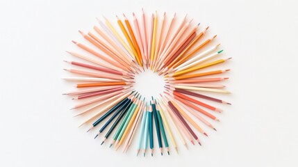 Brightly Colored Pencils Arranged in a Circular Pattern, Perfect for Art and Creativity
