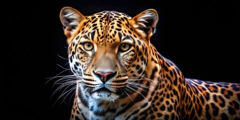 Obraz premium Majestic Night Leopard: Isolated Black Background Wildlife Photography