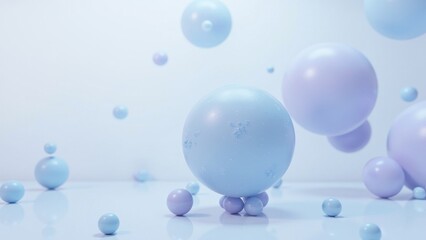 A serene cluster of light blue and lavender spheres, with a prominent central sphere, rests delicately on a pristine white backdrop, evoking calmness and harmony