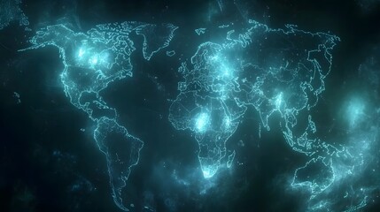 Glowing world map with intricate network