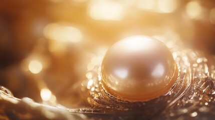 Fototapeta premium Golden Pearl Nestled in Jewelry, Sparkling Background, Luxury Ad