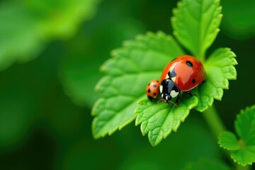 Fototapeta premium Ladybug and small bug on nettle leaf with stem, stem, botanical, garden