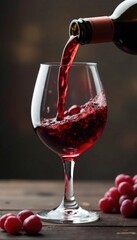 Liquid red wine is poured from the bottle into a glass container, crimson, liquid, red wine