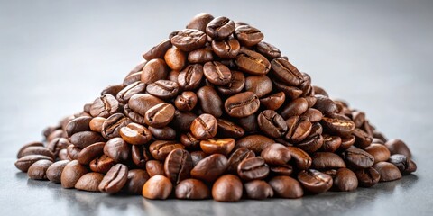 Fototapeta premium A Close-Up View of Roasted Coffee Beans Piled High in a Symmetrical Formation, Demonstrating the Rich Brown Hues and Intricate Textures of These Aromatic Seeds