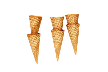 Waffle cones on white background