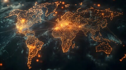 Glowing world map with intricate network