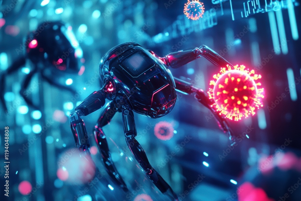 Aufkleber Innovative robots neutralizing viruses in a futuristic digital environment with advanced technology. Generative AI