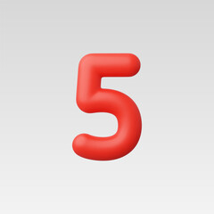 3d Realistic Number Five vector illustration