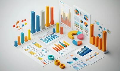 Colorful 3D charts & graphs data visualization.