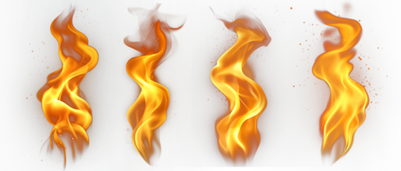 A set of small flames in white or transparent background
