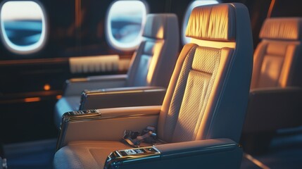 Luxurious Private Jet Interior: Golden Hour Elegance
