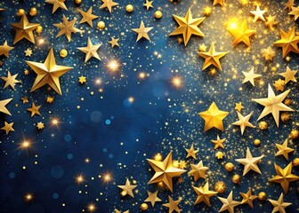 New Year Starry Night Banner Design: Glowing Golden Stars & Dots on Dark Blue