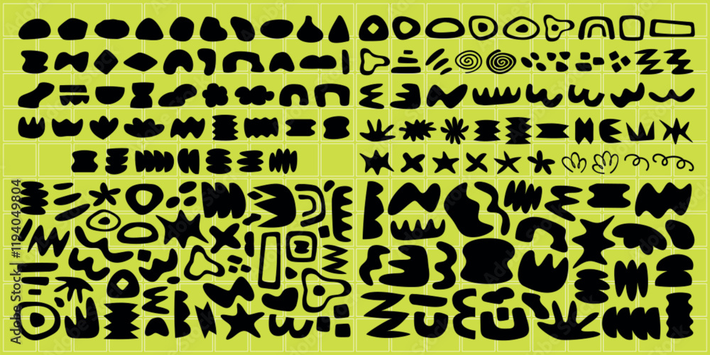 Poster abstract shapes in black on a yellow background. shapes vary in size and form. abstract design with 