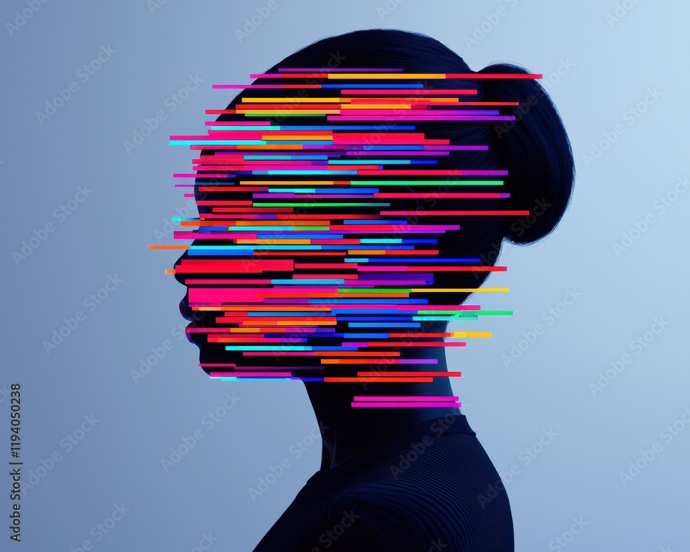 Aufkleber anti tracking anonymity concept. abstract profile image with colorful lines creating a digital effec