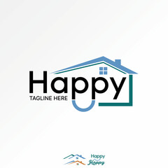 Logo design graphic concept creative premium vector stock image graphic text word Happy font smile roof house family to typography love kids property