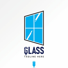 Logo design graphic concept creative premium vector stock image graphic glass window four 3D interior exterior frame mic vocal studio production art