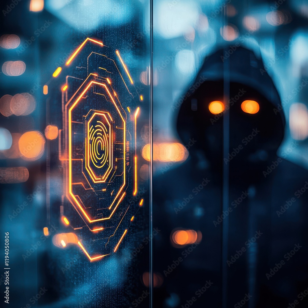 Aufkleber anti tracking anonymity concept. mysterious figure behind digital interface with glowing patterns an