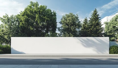 Blank billboard, urban park, sunny day, advertisement