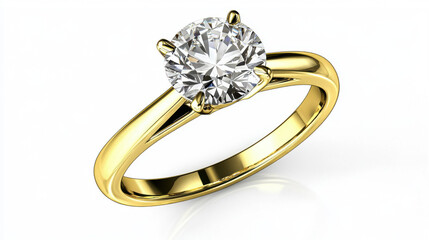 Golden Simplicity: Solitaire Diamond Ring on White Background, Embodying Luxury and Investment in Precious Metals.