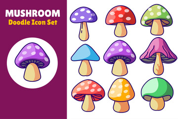 Set Of Mushroom Doodle Vector Collection