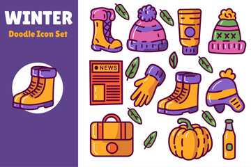 Winter Set Doodle Icon Vector Illustration