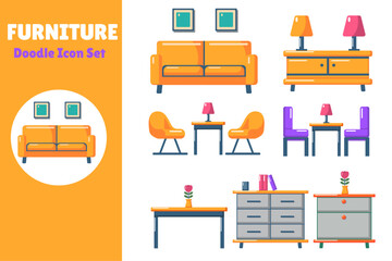 Furniture Element  Doodle Set Vector Illustration