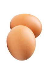 Top view of two fresh brown chicken eggs in stack isolated with clipping path in png file format