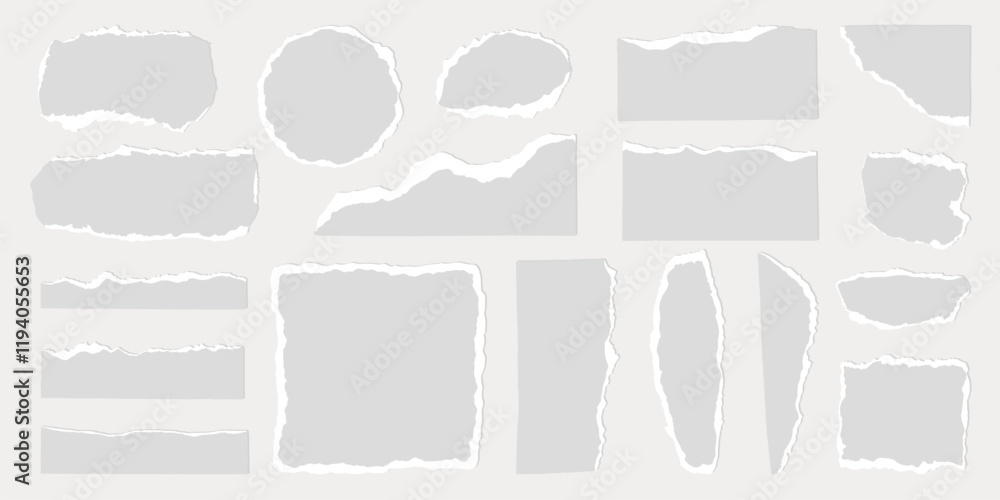 Poster a collection of torn paper notes with various shapes like star, heart, and cloud. torn paper with li