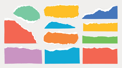 A collection of torn paper notes with various shapes like star, heart, and cloud. Torn paper with lines, grids, and polka dots. Torn paper for creative designs. Gray element vector set.