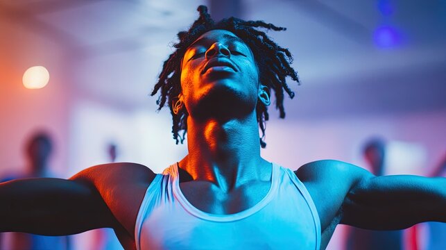 A dancer rehearsing in a studio, their face glowing with focus and artistry