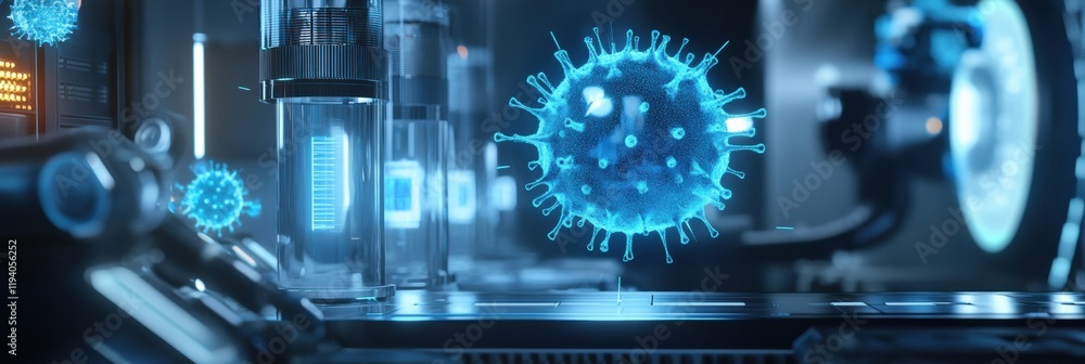 Fototapete advanced robots neutralize viruses in a high tech laboratory environment for health and safety. gene