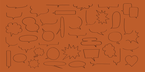 Various speech bubbles on an orange background. Speech bubbles of different shapes and sizes. Speech bubbles for comics, cartoons, and graphic design. Message illustration vector.