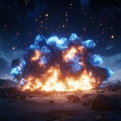 Fototapeta premium Celestial Collision: A Fiery Embrace of Cosmic Energy