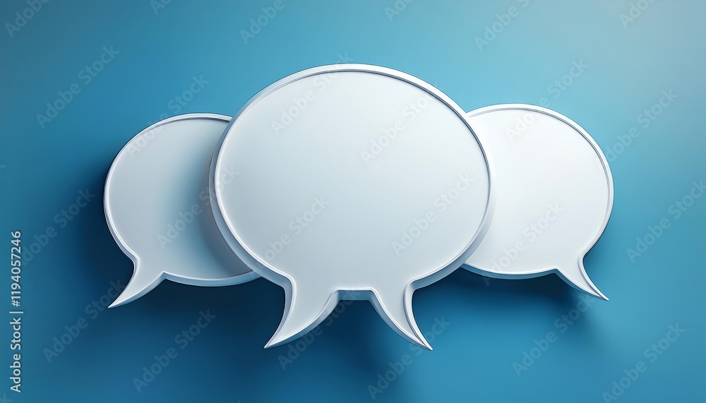 Poster three empty speech bubbles on a blue background, symbolizing communication, dialogue, and conversati