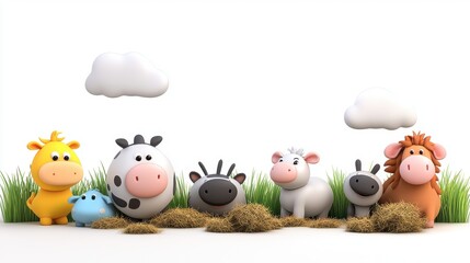 Naklejka premium Cute Cartoon Animal Characters in Playful Farm Setting Design