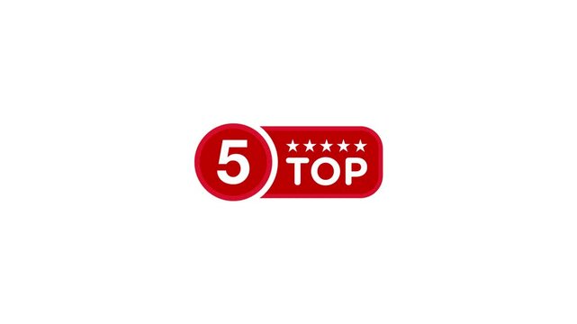 Top Five stars rating vector animation on green screen. Top Five stars customer product rating review.