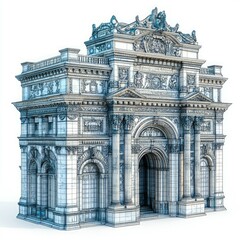 Obraz premium Majestic Architectural Design: A Detailed 3D Model of a Grand Classical Building Entrance