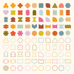 Pastel vectors. Colorful geometric shapes, abstract patterns, and vibrant designs. Shapes include circles, squares, and triangles. Geometric shapes and patterns repeated. Pastel elements, vector set.