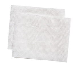 Top view of two pieces of white tissue paper or napkin paper in stack isolated with clipping path...