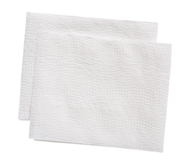 Top view of two pieces of white tissue paper or napkin paper in stack isolated with clipping path in png file format