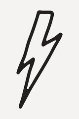 Fototapeta premium Minimalist black lightning bolt on white, element vector