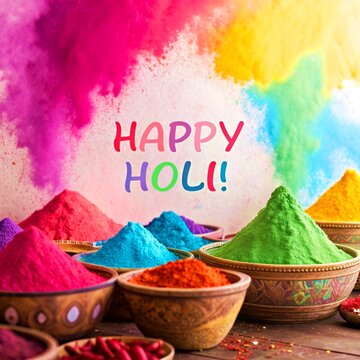 Happy Holi greetings with color powders