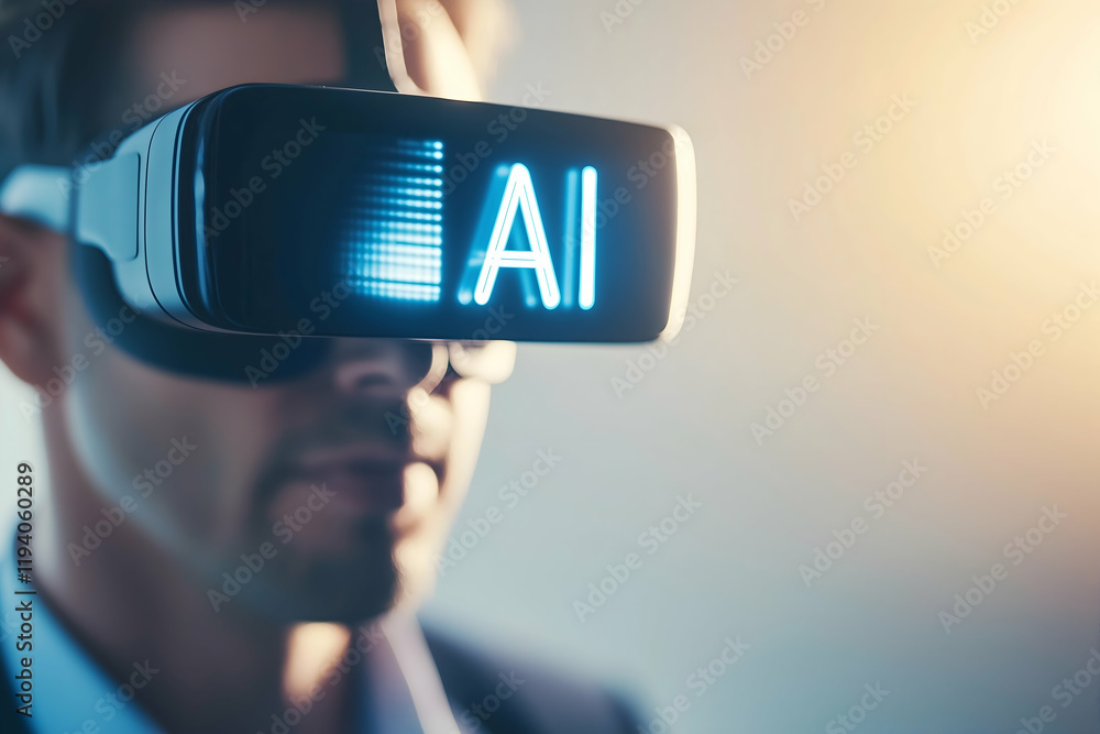 Poster a person wearing a vr headset displaying 