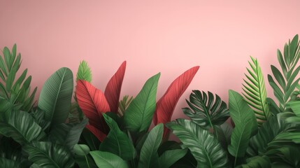 Lush Tropical Foliage Against Soft Peach Wall for Stylish Interior Design